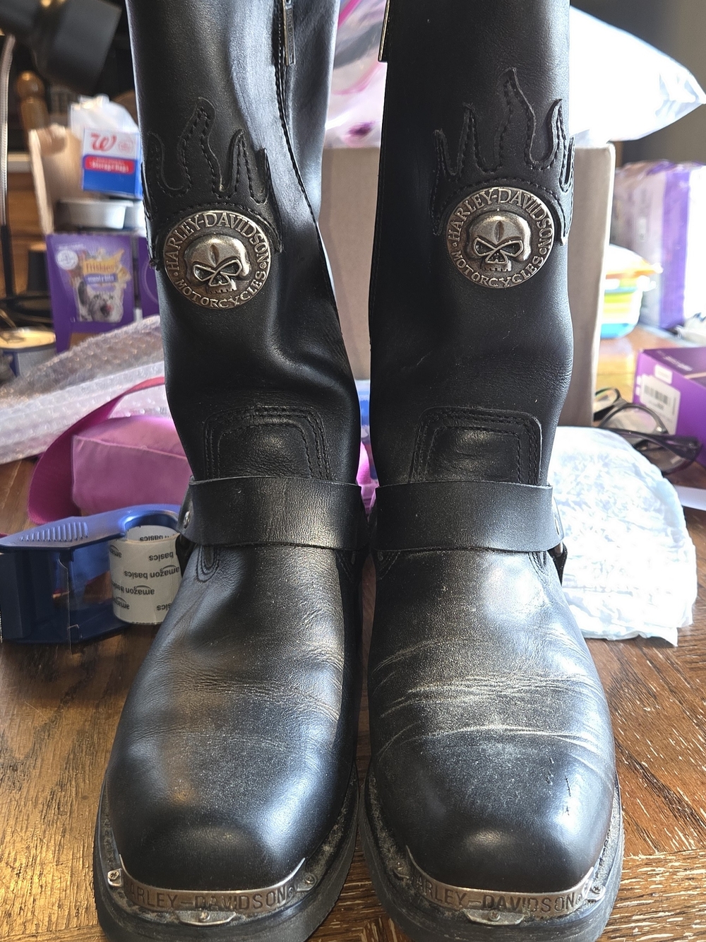Harley-Davidson Black Leather Motorcycle Boots with Metal Emblem